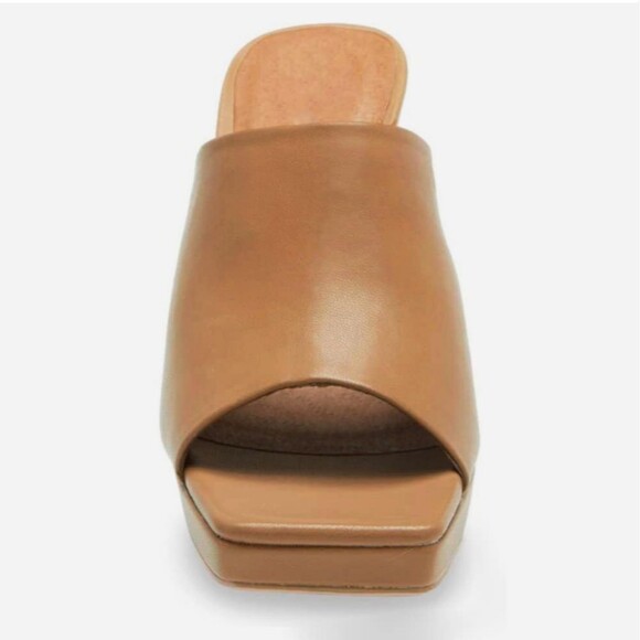 Trish Lucia Tan Square Toe Block Chunky Heels Platform Slip On Mules Size 10 NWT - Picture 9 of 11
